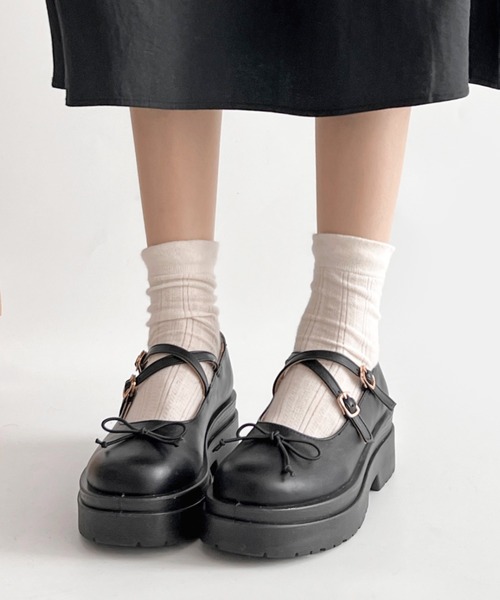 バレエコア 厚底 ストラップシューズ メリージェーン リボン Shoes in Closet フォーマルシューズ 軽量厚底 ダブルソール