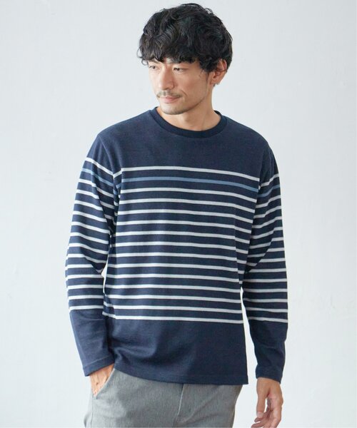 ikka（イッカ） tシャツ ダブルジャカードボーダーロンT メンズ