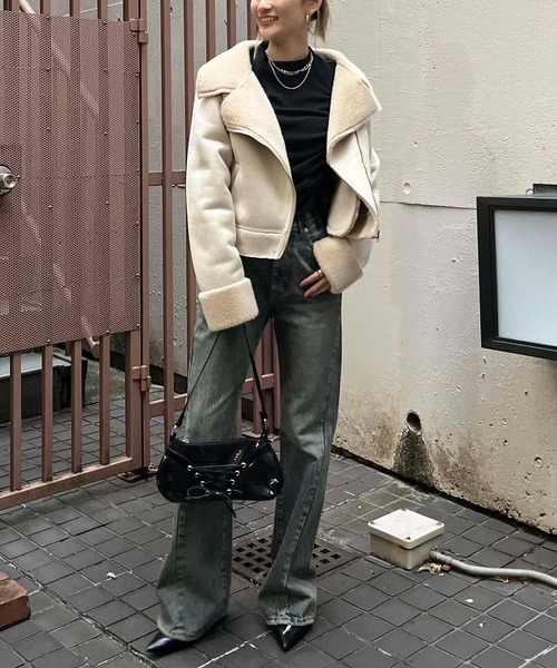 SPIRALGIRL ムートンコート ボアコート フェイクムートンライダース  