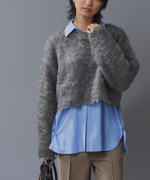 ラス RASW モヘアタッチシャギークロップドニット （杢チャコール） ラス RASW モヘアタッチシャギークロップドニット （杢