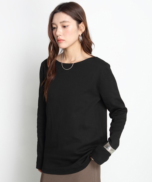 ブラック ボートネック 長袖トップス tシャツ 「選べる2タイプ」ボートネックロングTシャツ レディース