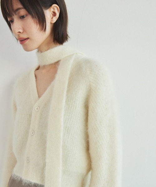 ニット セーター モヘアボウタイショートカーデ レディース