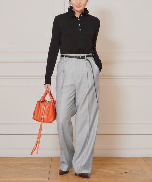 IENA LA BOUCLE フリルヘンリーネックカットソー 追加》IENA LA BOUCLE フリルヘンリーネックカットソー（Tシャツ