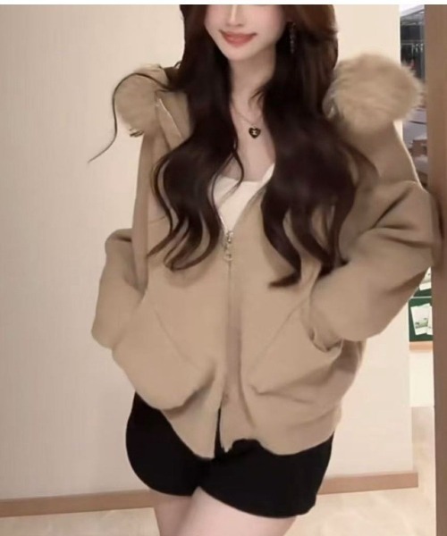 LETee カーディガン フェイクファー付きフ―ディーニットジャケット