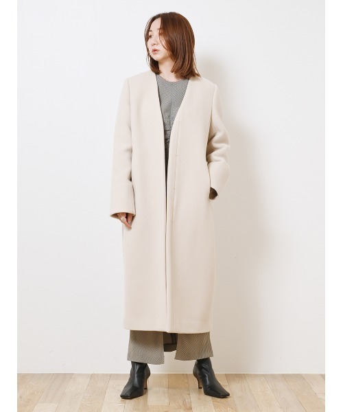 FRAY I.D フレイアイディー ファー付き ノーカラー コクーンコート FRAY I.D（フレイ・アイディー） ノーカラーコート 1 モカ レディース