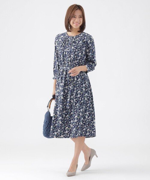 新品・42,900円☆トランスワーク/ フラワープリントワンピース ◎サイズ38 TRANS WORK（トランスワーク） ワンピース 「ウォッシャブル」ライン