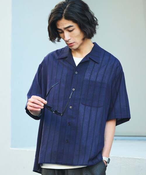 PEOPLESTYLE テクスチャーシャツ ストライプ リラックスフィット PEOPLESTYLE テクスチャーシャツ ストライプ リラックスフィット