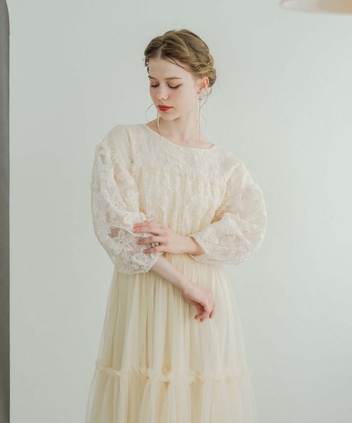 Ambre Neige ワンピース flower design docking dress / 花柄