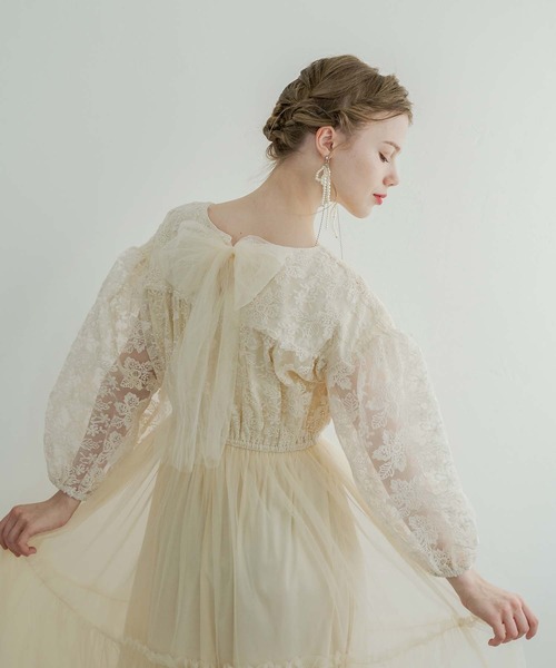 専用 【即日発送】刺繍の花咲く♡異素材♡ドッキングワンピ白♡大きいサイズ♡ Ambre Neige ワンピース flower design docking dress / 花柄