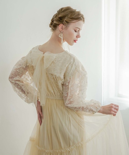 Ambre Neige ワンピース flower design docking dress / 花柄