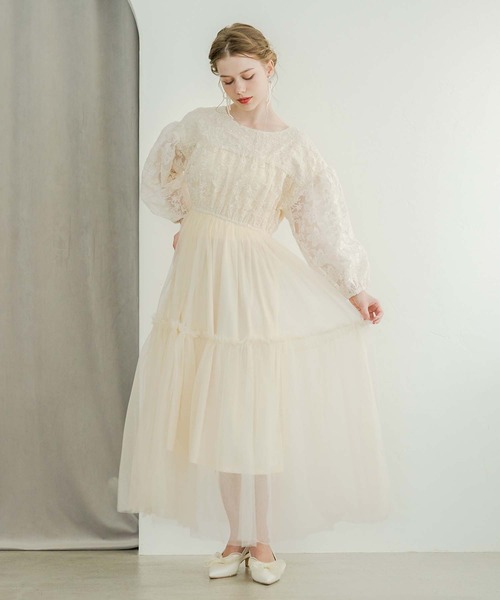 Ambre Neige ワンピース flower design docking dress / 花柄