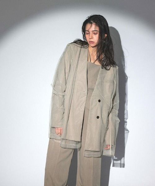 ジャケット・アウター ANDRESD stripe layered tulle jacket DONOBAN ジャケット ノーカラージャケット 「ANDRESD」stripe
