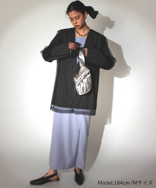 ジャケット・アウター ANDRESD stripe layered tulle jacket DONOBAN ジャケット ノーカラージャケット 「ANDRESD」stripe