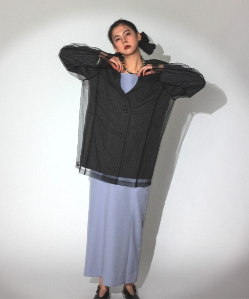 andresd stripe layered tulle jacket グレー andresd stripe layered tulle jacket グレー boxy layered