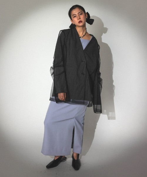 andresd stripe layered tulle jacket グレー