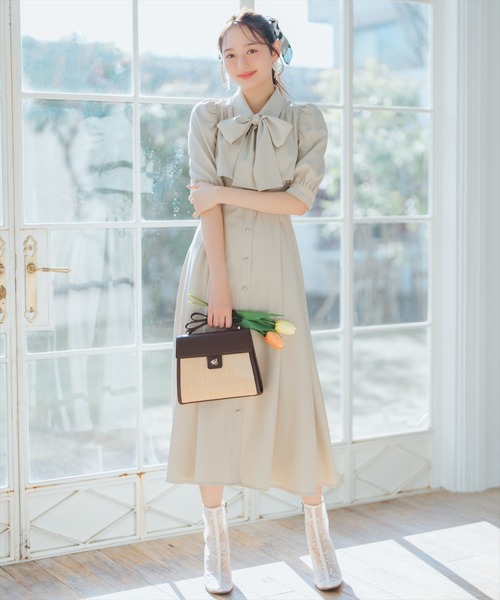 ウィルセレクション　リボンタイワンピース WILLSELECTION ワンピース ラッフルスリーブリボンタイ