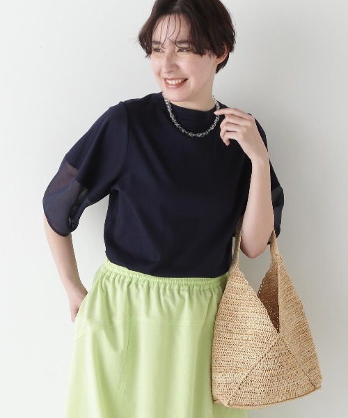 tシャツ シアードッキングモックネックカットソープルオーバー レディース