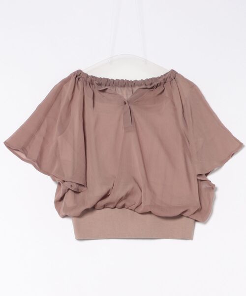 tシャツ シアーキーネックフレアスリーブインナー付プルオーバー レディース