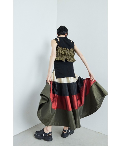 OMMO（オーエムエムオー） スカート MULTI BORDER VOLUME SK