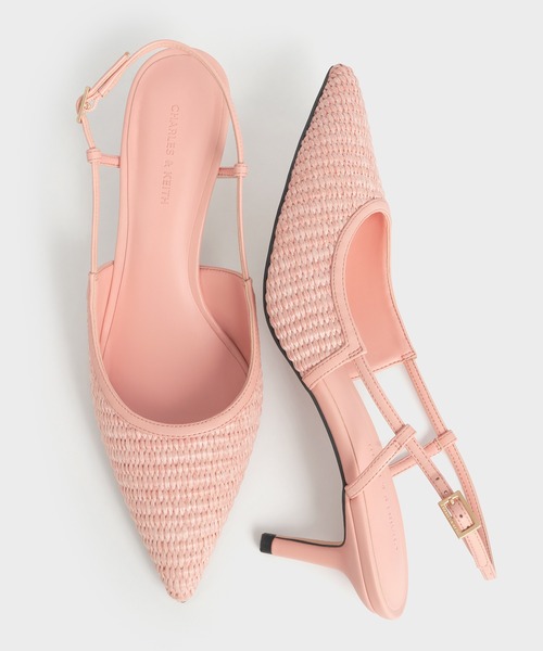 【関税込み】ロゴ入りラフィア スリングバック パンプス CHARLES ＆ KEITH パンプス ラフィア スリングバックパンプス
