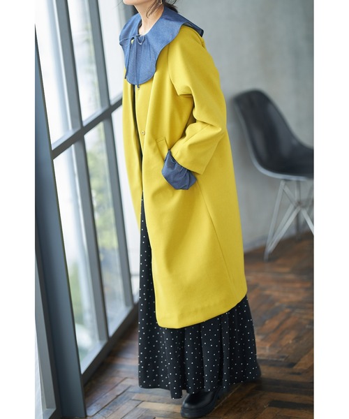 「&. NOSTALGIA」 ノーカラーコート FREE モカ レディース_画像2