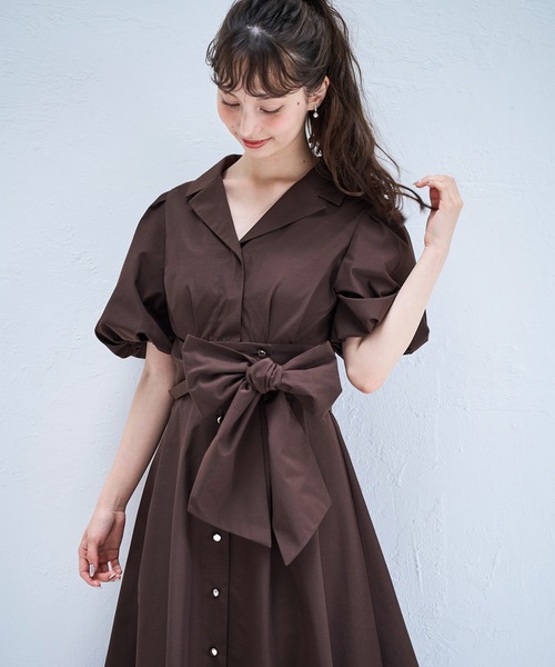 【PHASE EIGHT】洗練モダンに♪パフスリーブシャツワンピース PHASE EIGHT】洗練モダンに♪パフスリーブシャツワンピース