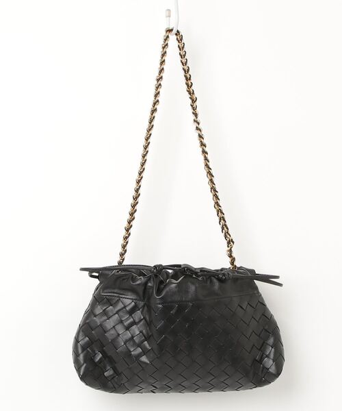 本物 美品 ランウェイ ボッテガヴェネタ メッシュレザー ショルダー バッグ 黒 BOTTEGA VENETA ブラックショルダーバッグ