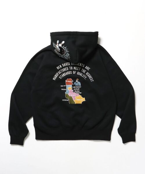 BEN DAVIS レーベル刺繍プルパーカー 大きいサイズ メンズ BEN DAVIS レーベル刺繍 プルパーカー 裏