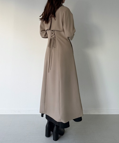 mipiarl トレンチコート コート バックレースアップロングトレンチ