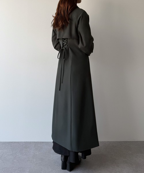 mipiarl トレンチコート コート バックレースアップロングトレンチ