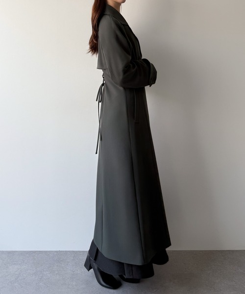 mipiarl トレンチコート コート バックレースアップロングトレンチ