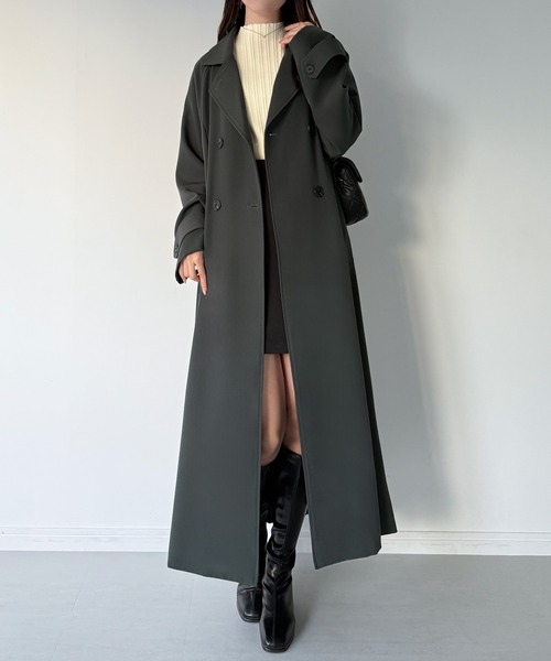 mipiarl トレンチコート コート バックレースアップロングトレンチ