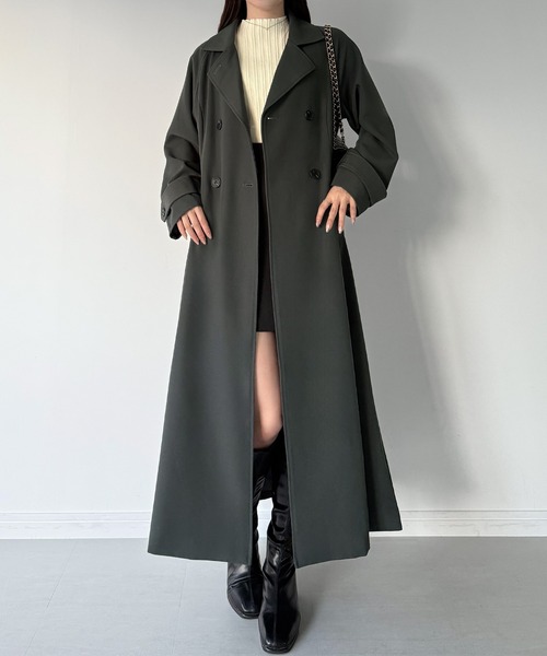 mipiarl トレンチコート コート バックレースアップロングトレンチ