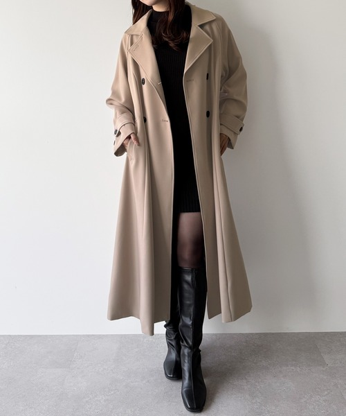 mipiarl トレンチコート コート バックレースアップロングトレンチ