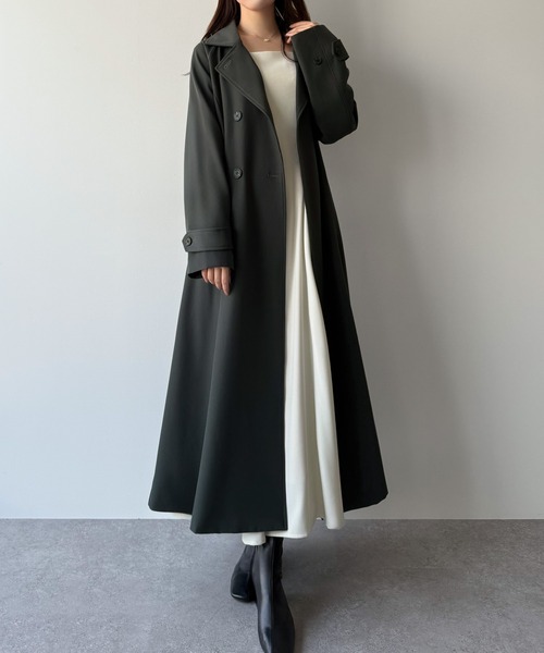 mipiarl トレンチコート コート バックレースアップロングトレンチ