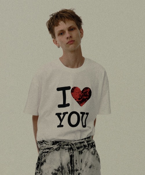 DISCOVERED（ディスカバード） tシャツ I LOVE＆HATE SEQUINS DAMAGE