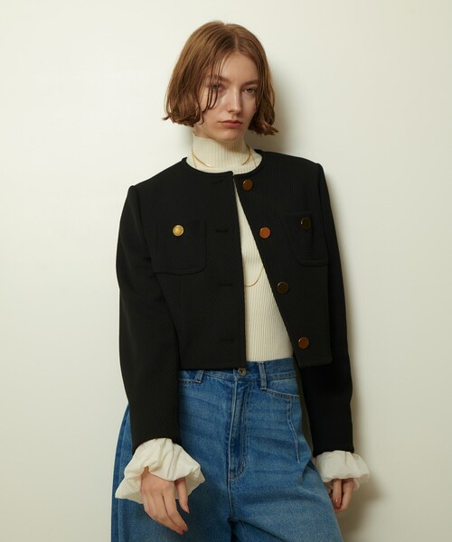 allureville ノーカラージャケット ブラック サイズ2 allureville（アルアバイル） ジャケット ノーカラージャケット