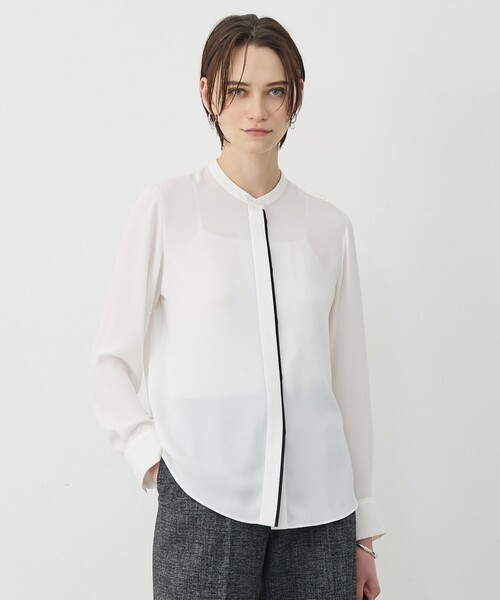 ICB ブラウス　新品　バンドカラー ICB（アイシービー） ブラウス シャツ BackSatinAmunzen バンドカラー