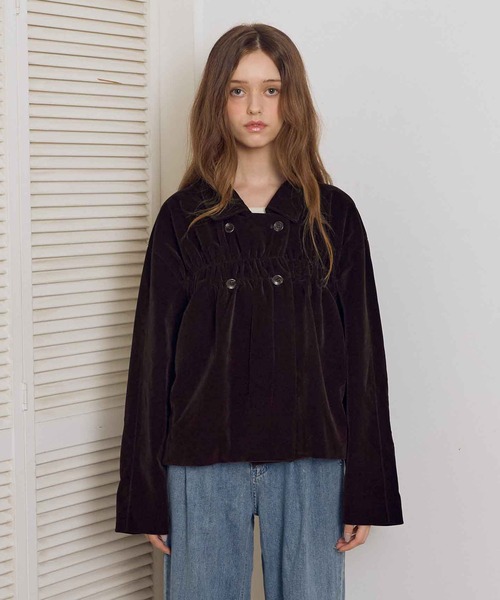 soyun コート アウター ダブルボタンベルベットジャケット レディース