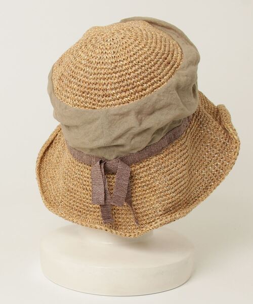 「OVERRIDE」 リボンストローハット 57cm ベージュ レディース_画像2