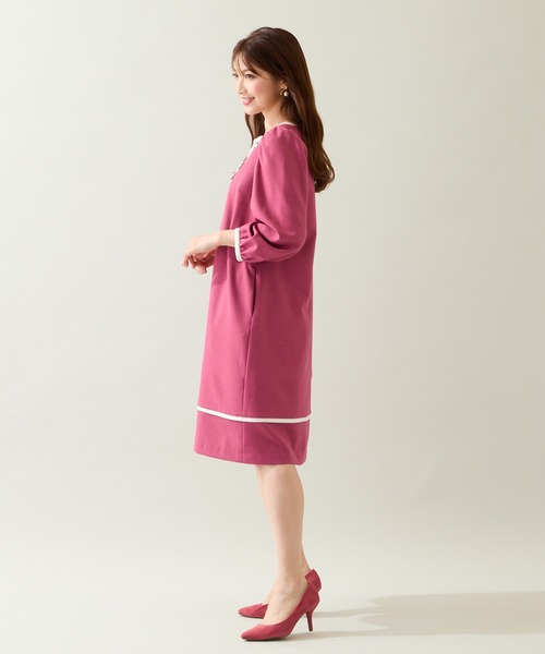 ローズティアラ46リボン付きピンクAライン長袖トップス新品タグ付き ローズティアラ46リボン付きピンクAライン長袖トップス新品タグ付き