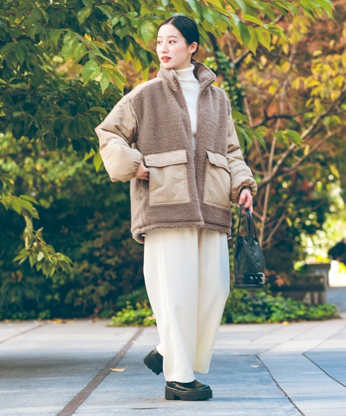 LAKOLE（ラコレ） ブルゾン アウター 異素材スタンドボアブルゾン