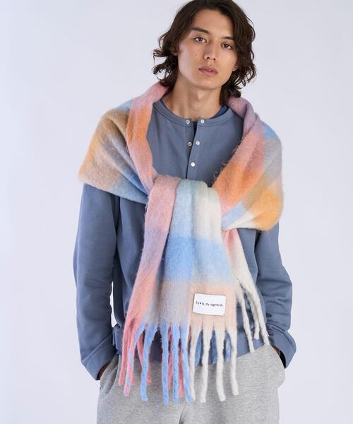 新品タグ　agnes b. アニエスベー　ウールマフラー　大判ストール　チェック To b. by agnes マフラー ストール ブロックチェック レディース