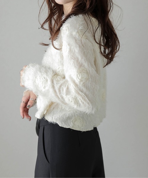 ニット セーター フラワーモチーフフェザーニット レディース