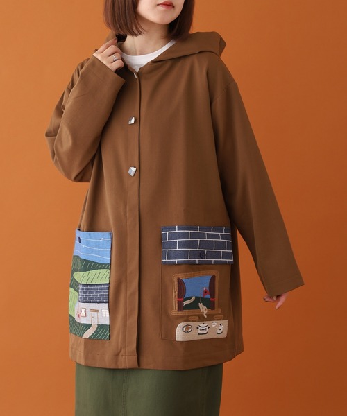 コート アウター EMAGO お家刺繍ミドルコート レディースの画像