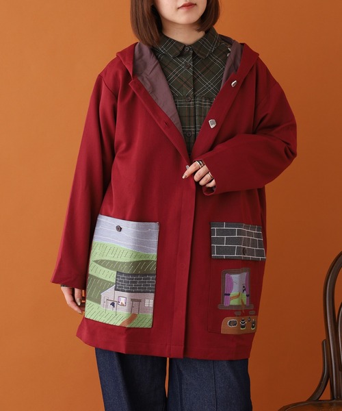 コート アウター EMAGO お家刺繍ミドルコート レディースの画像