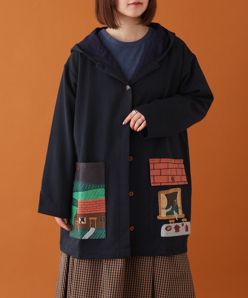 コート アウター EMAGO お家刺繍ミドルコート レディースの画像