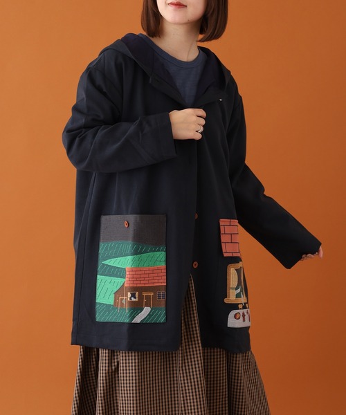 コート アウター EMAGO お家刺繍ミドルコート レディースの画像