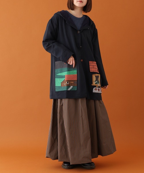 コート アウター EMAGO お家刺繍ミドルコート レディースの画像