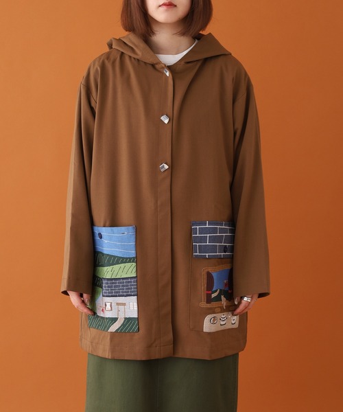 コート アウター EMAGO お家刺繍ミドルコート レディースの画像